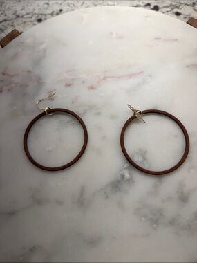 Magnolia Brown Wood Hoop Earrings with Gold Hooks